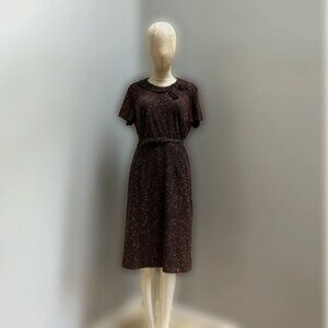 Vintage 1940s/50s Two-Piece Dress Set – Brown Abstract Print – Peter Pan Collar